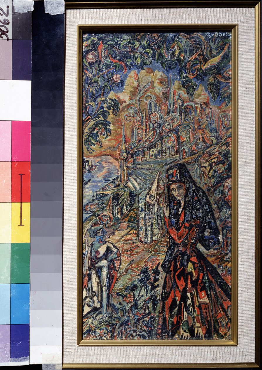 Sappho (ca. 630-580 f.Kr.) - Værk af Vasili Dmitrievich Millioti (1875-1943), akvarel, gouache og blæk på papir af Vasili Dmitrievich Millioti