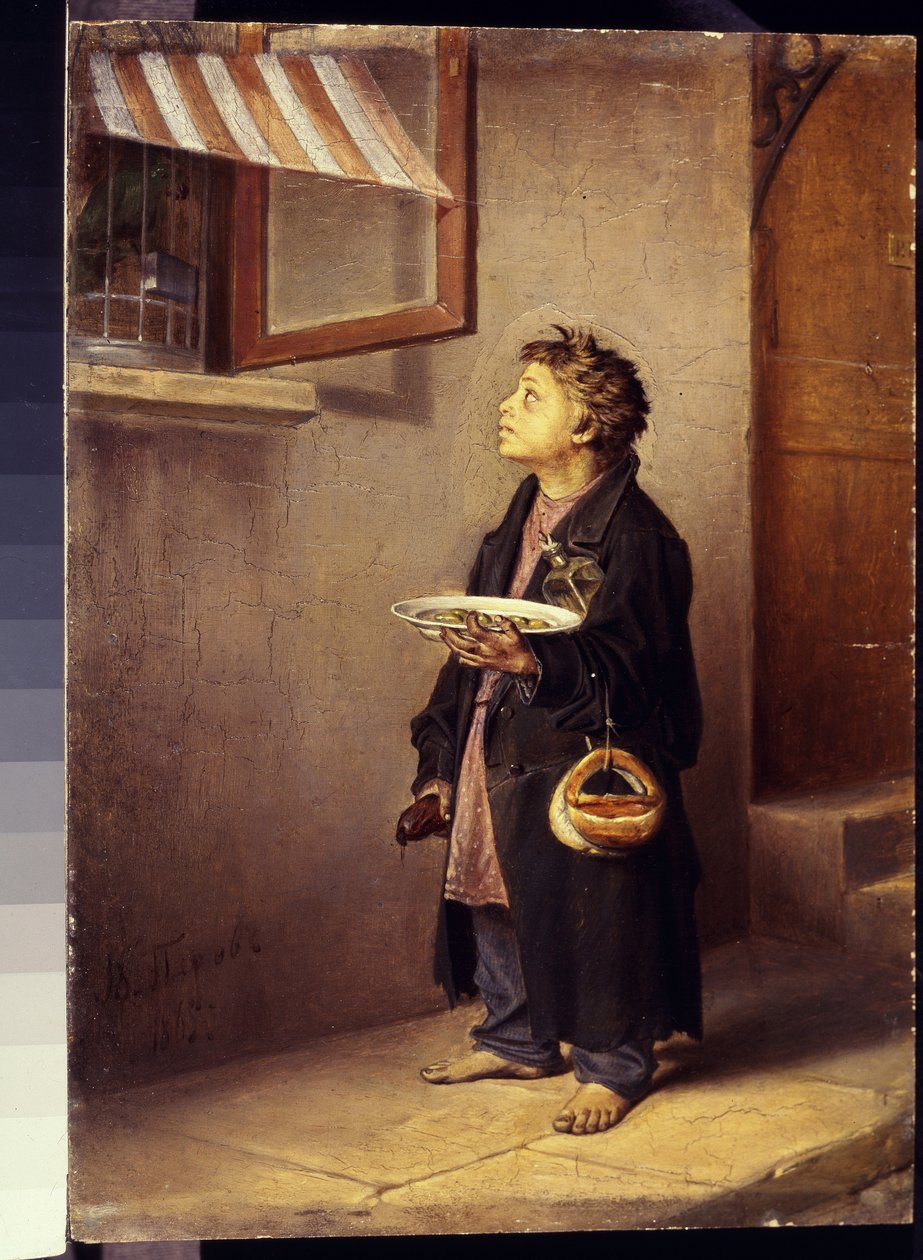 En lærling ser på en papegøje af Perov, Vasili Grigoryevich (1834-1882) af Vasili Grigorevich Perov