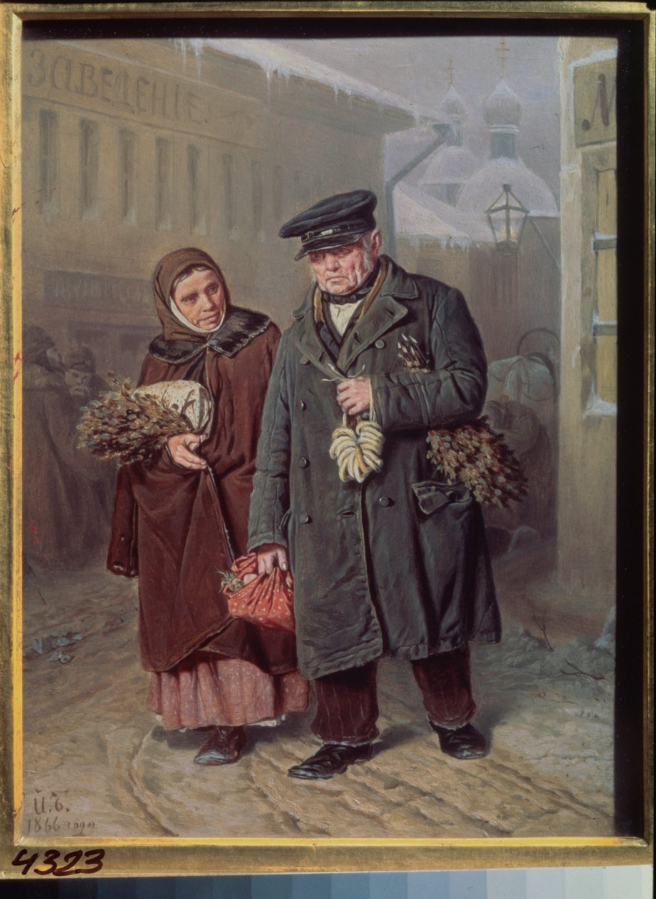 Fastelavnsmandag (par iført helbredende og rensende planter til dampbadet, forud for påskeugen) - Ren mandag - Maleri af Vasili (Vassili) Grigorievich Perov (1834-1882), olie på træ af Vasili Grigorevich Perov