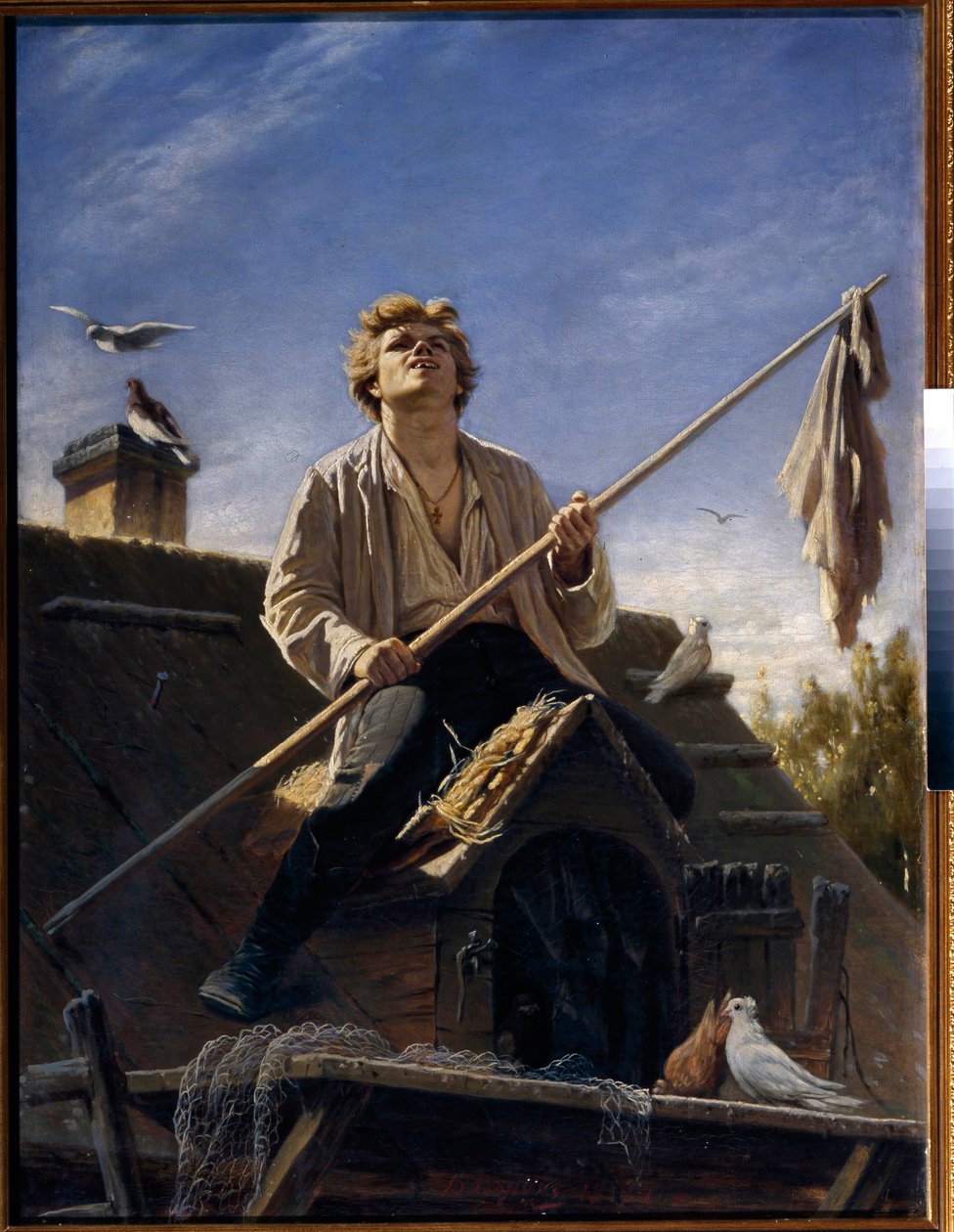 En dueblæser (en dueelsker). Maleri af Vasily (Vasily) Grigoryevich Perov (1834-1882), olie på lærred af Vasili Grigorevich Perov
