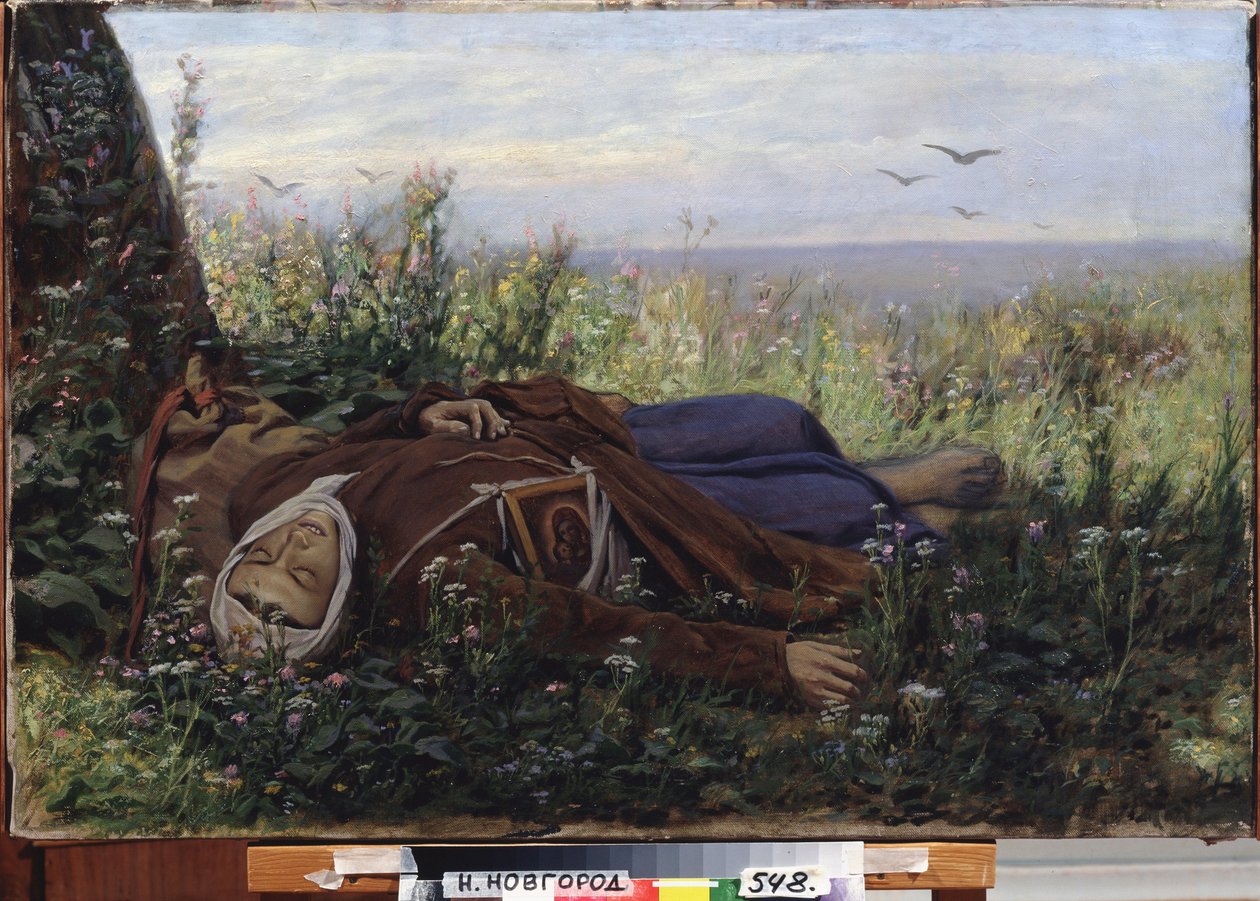 En pilgrim på en mark. Maleri af Vasily (Vasily) Grigoryevich Perov (1834-1882), olie på lærred af Vasili Grigorevich Perov