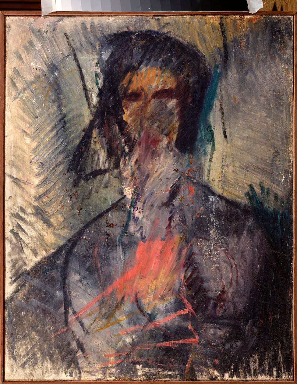 Portræt af digteren Vladimir Mayakovski (ou Maiakovski, Mayakovsky, Majakovskij) (1893-1930) (Portræt af digteren Vladimir Mayakovsky) - Peinture de Vasili Nikolayevich Chekrygin (1897-1922), huile sur toile af Vasili Nikolayevich Chekrygin