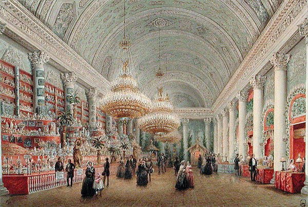 Charity Bazaar i banketkammeret i Yusupov-paladset (wc på papir) af Vasili Semenovich Sadovnikov
