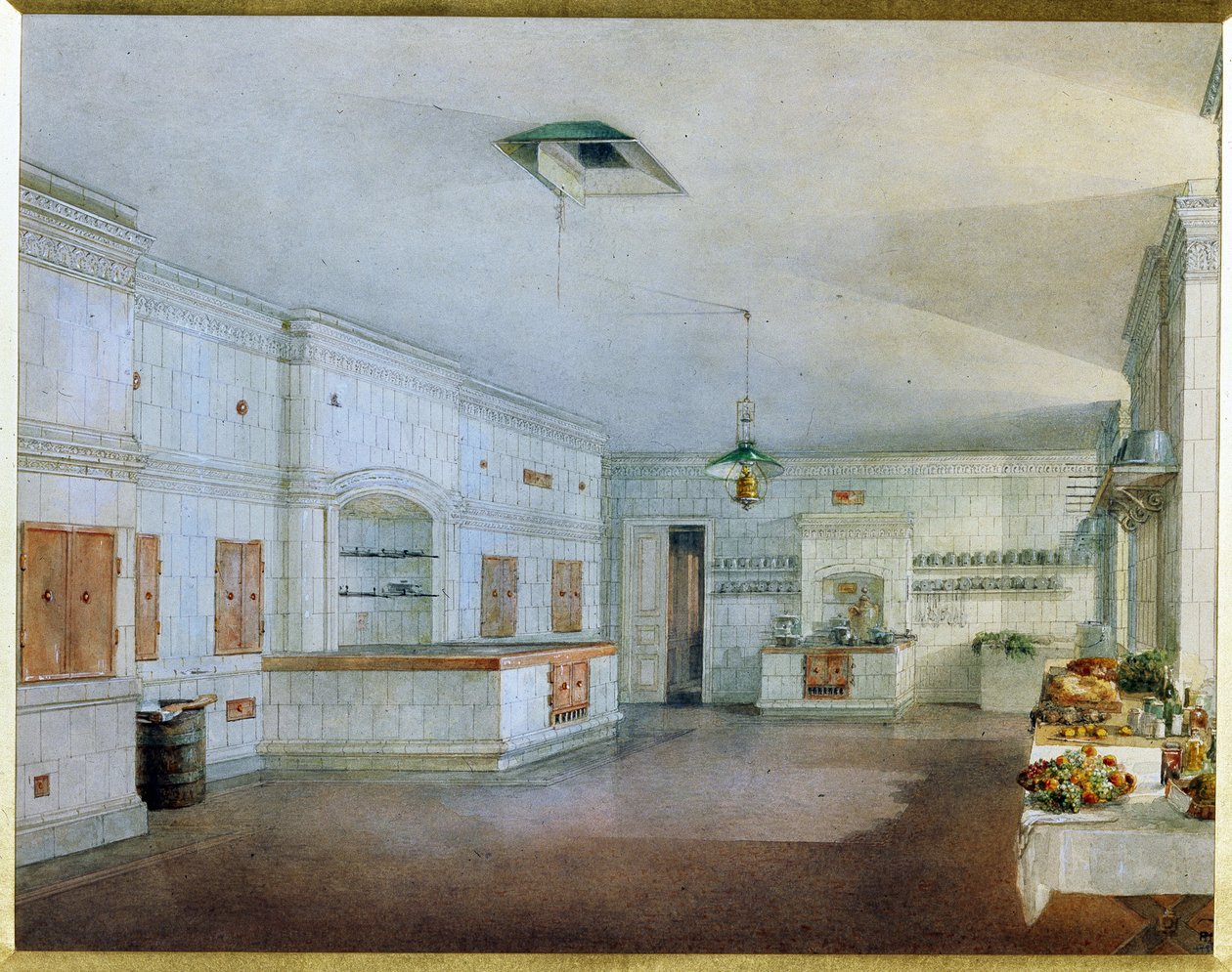 Køkkenet i Yusupov Palace (Moika Palace) i Sankt Petersborg. (Køkkenet i Yusupov-paladset i St. Petersborg). Værk af Vasily Semyonovich Sadovnikov (1800-1879), akvarel på papir. 1800-tallet russisk kunst. Det russiske statsmuseum, Saint Pe af Vasili Semenovich Sadovnikov