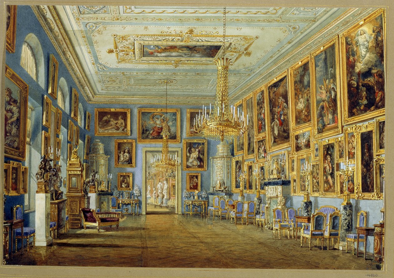 Yusupov Palace Art Gallery (Moika Palace) i Sankt Petersborg. (Kunstgalleriet i Yusupov-paladset i St; Petersborg). Værk af Vasily Semyonovich Sadovnikov (1800-1879), akvarel på papir. russisk kunst af Vasili Semenovich Sadovnikov