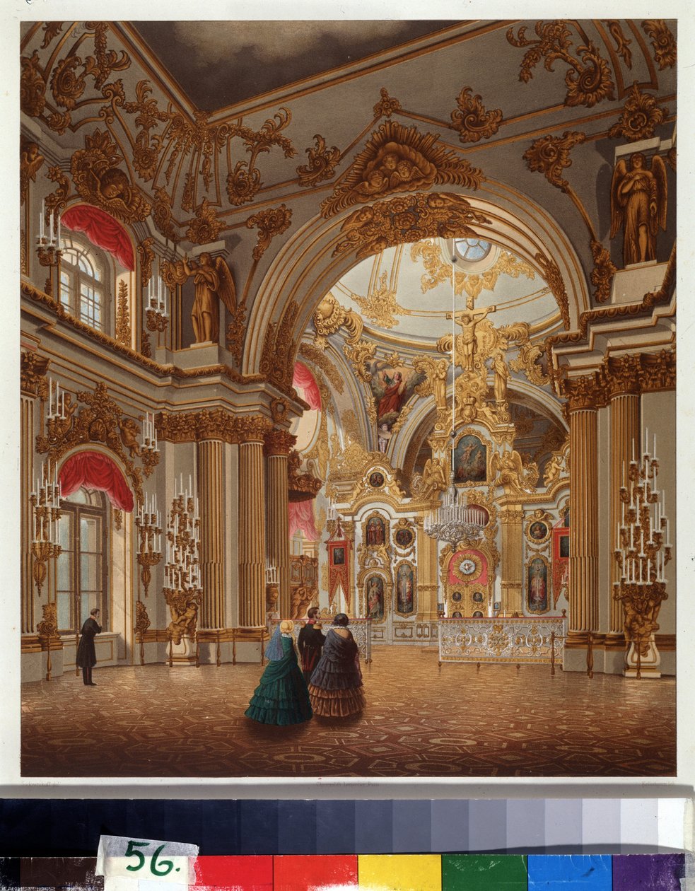Vinterpaladsets store kapel i Sankt Petersborg. Værk af Vasily Semyonovich Sadovnikov (1800-1879), akvarel på papir. Russisk kunst fra det 19. århundrede. A. Pushkin Memorial Museum, Sankt Petersborg. af Vasili Semenovich Sadovnikov