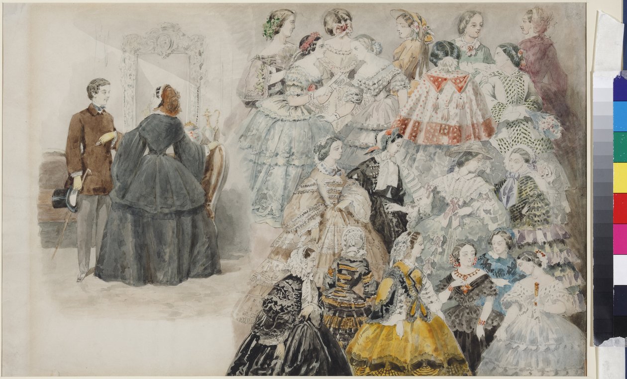 Mode feminin - Damemode, af Sadovnikov, Vasily Semyonovich (1800-1879). Akvarel på papir, slutningen af 1840