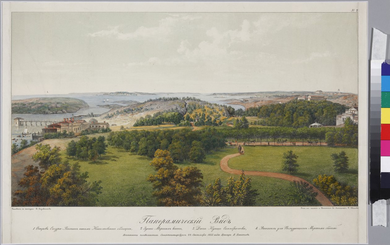 Panoramaudsigt over Sveaborg og Helsingfors (ark 2), af Sadovnikov, Vasily Semyonovich (1800-1879). Litografi, akvarel af Vasili Semenovich Sadovnikov