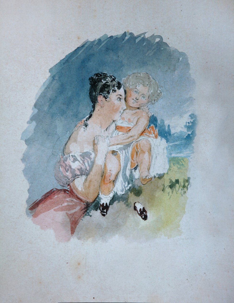 Portræt af grevinde Stefania zu Sayn-Wittgenstein, født Radziwill 1809-1832 med datteren Maria, 1 af Vasili Semenovich Sadovnikov