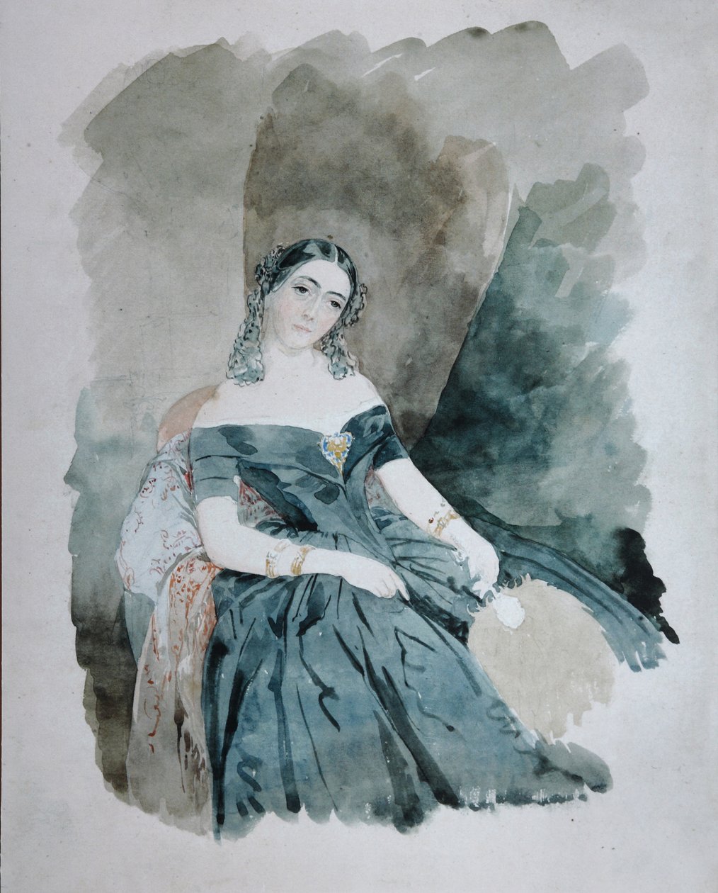 Portræt af Leonilla Ivanovna Baryatinskaya, prinsesse zu Sayn Wittgenstein 1816-1918, 1846 af Vasili Semenovich Sadovnikov
