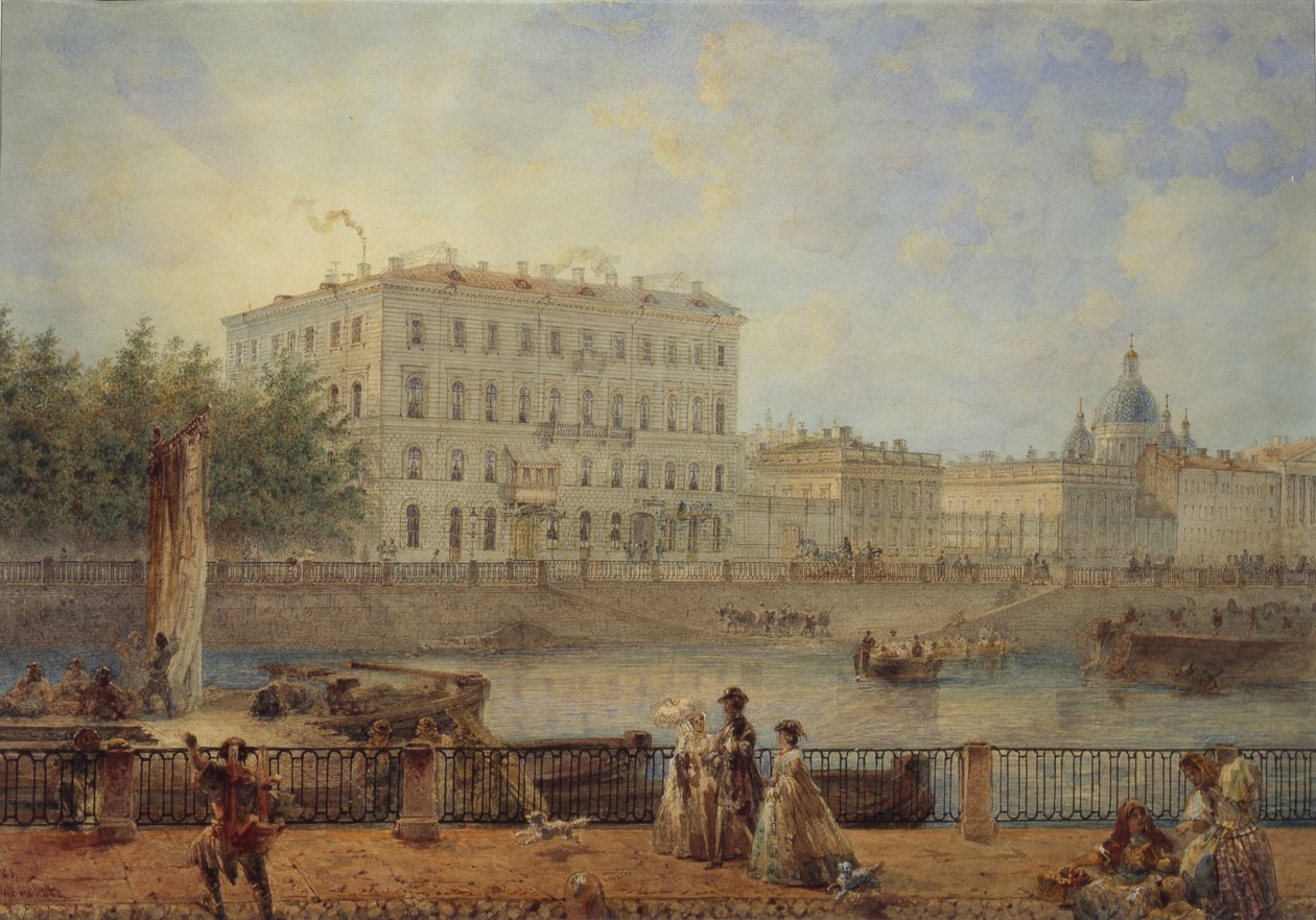 Sankt Petersborg. Udsigt over Fontanka-floden og Derzhavin-huset, 1861 af Vasili Semenovich Sadovnikov