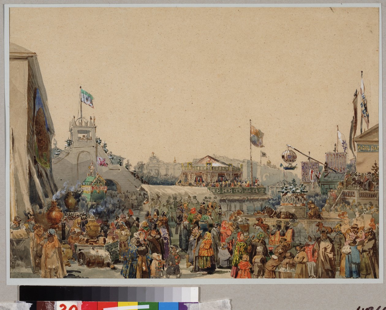 Messestand på Admiralitetspladsen i Sankt Petersborg. Værk af Vasily Semyonovich Sadovnikov (1800-1879), akvarel på papir af Vasili Semenovich Sadovnikov
