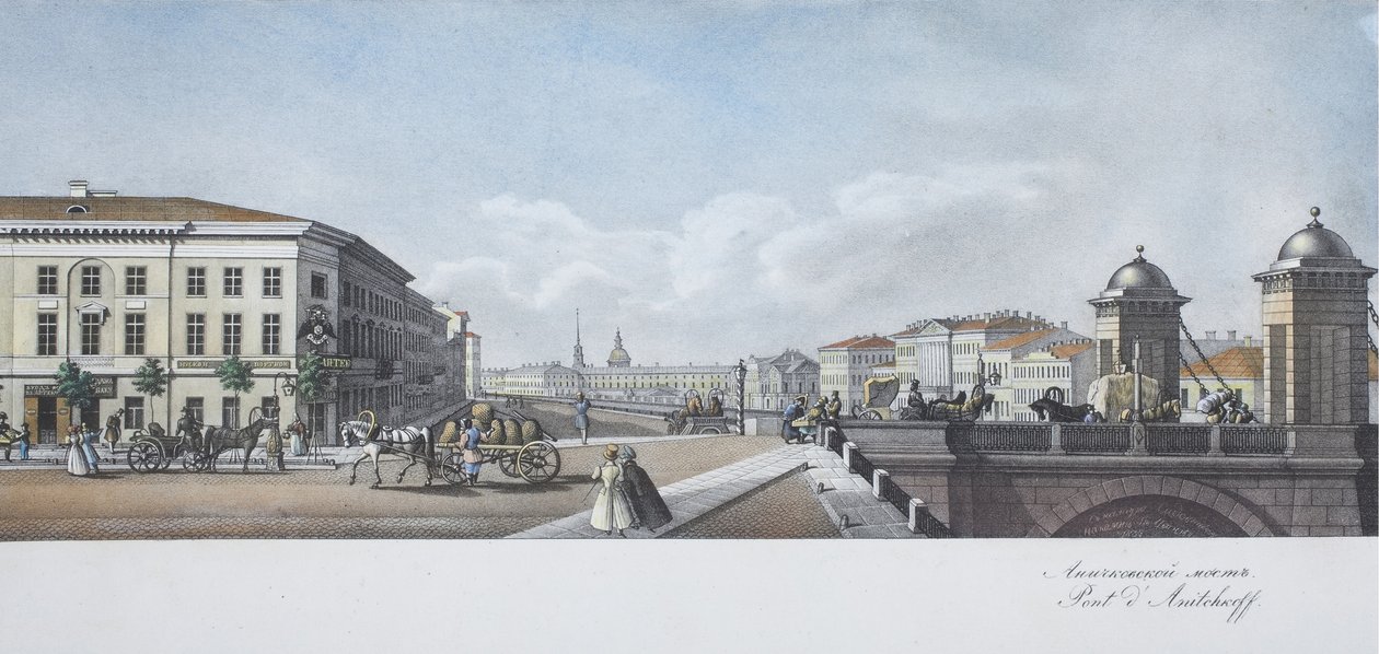 Anichkov-broen Fra panoramaet af Nevsky Prospekt af Vasili Semenovich Sadovnikov