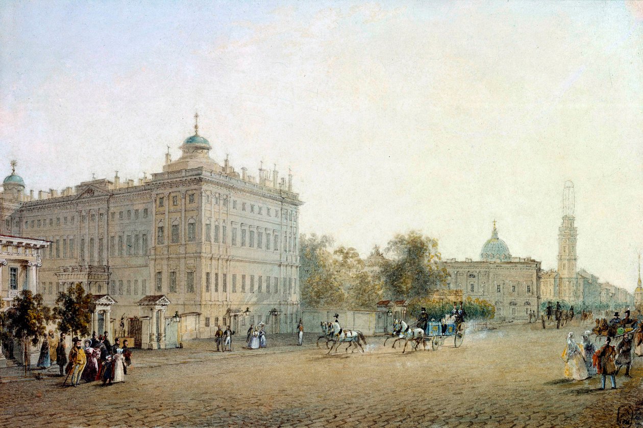 Udsigt over perspektivet Nevskij (Nevskij) i St. Petersborg i 1830. Rusland Akvarel af Vasily Sadovnikov (1800-1879) 1830 St. Petersborg. Eremitagens bibliotek af Vasili Semenovich Sadovnikov