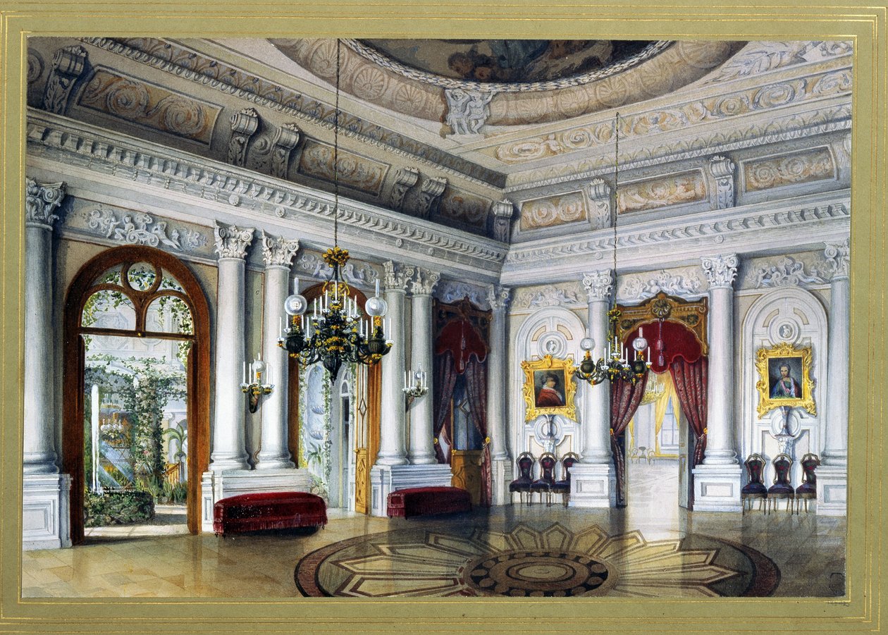 Udsigt over Antonio Vighi-værelset i Yusupov-paladset (Youssoupov, Youssoupoff) i Sankt Petersborg, også kaldet Moika-paladset (Antonio Vigi-rummet i Yusupov-paladset i St. Petersborg). Kunstværk af Vasily Semyonovich Sadovnikov (1800-1879). aq af Vasili Semenovich Sadovnikov