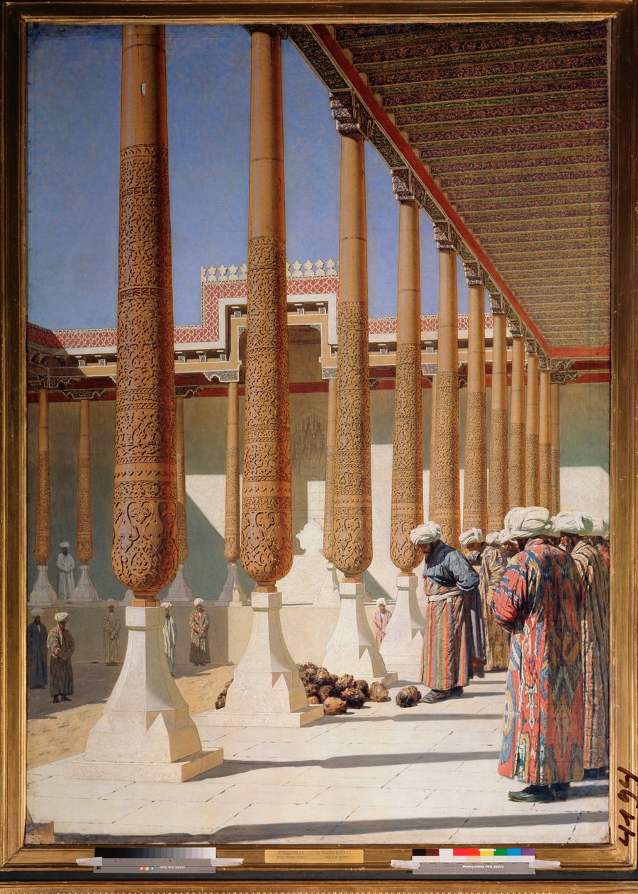 Visning af trofæer (afhuggede hoveder under Ruslands erobring af Turkestan) af Vasili Vasilievich Vereshchagin