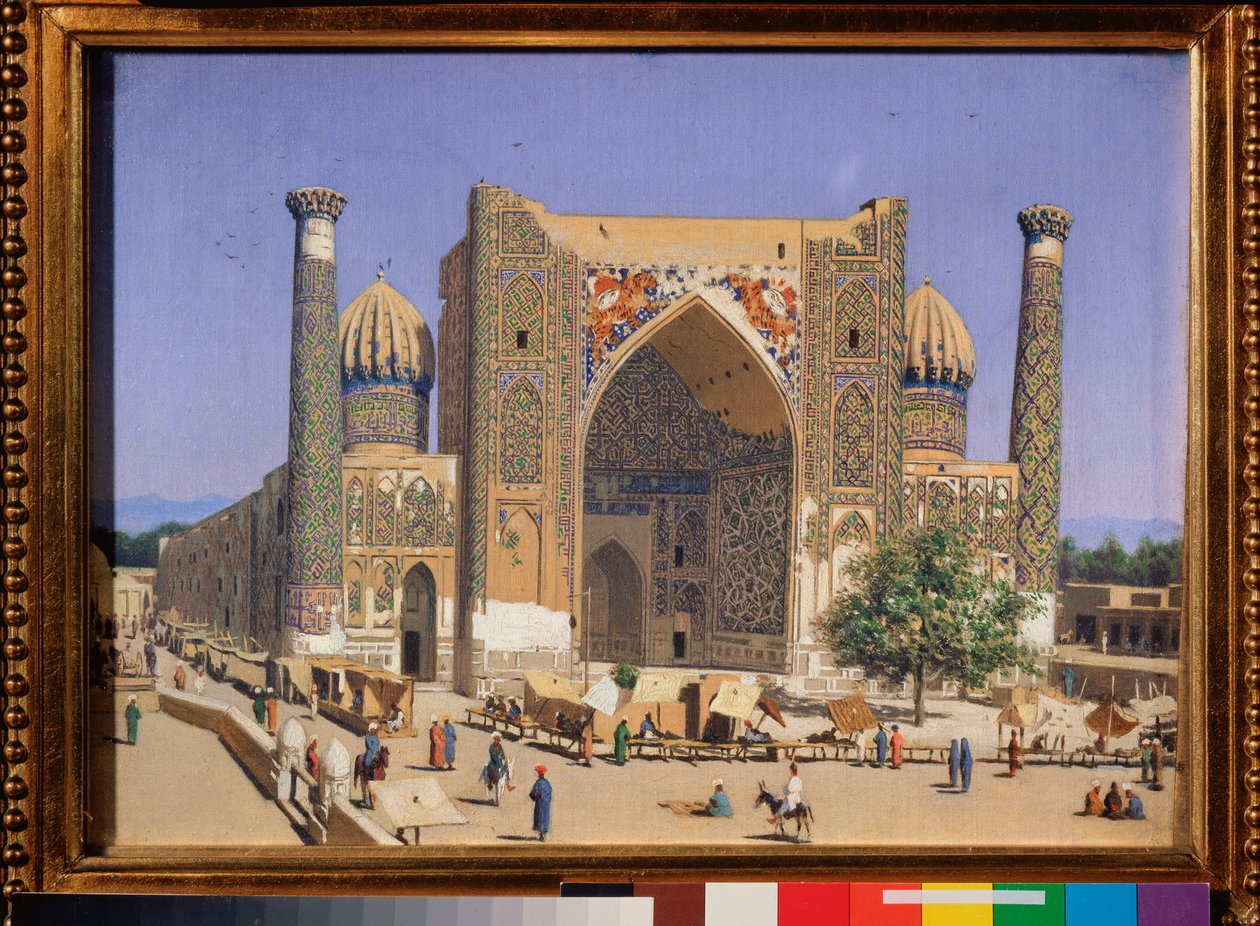 The Sherdar Madrasah på Registan Square i Samarkand (The Sherdar Madrasah at the Registan Square in Samarkand) - Maleri af Vasili Vasilyevich Vereshchagin (Vassili Vereshchagin) (1842-1904), olie på lærred af Vasili Vasilievich Vereshchagin