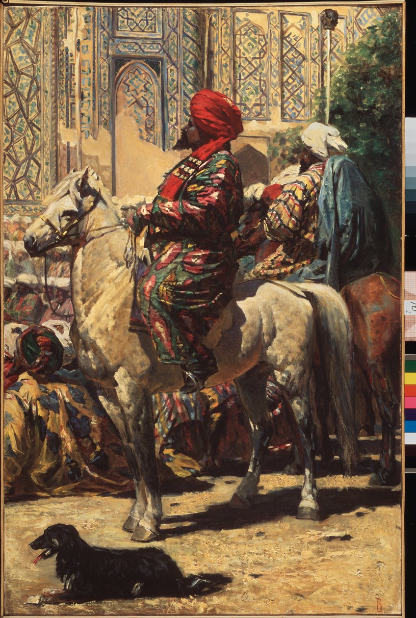 Un cavalier a Samarcande (Usbekistan) (En rytter i Samarkand) - Peinture de Vasili Vailyevich Vereshchagin (Vassili Verechtchaguine) (1842-1904), huile sur toile af Vasili Vasilievich Vereshchagin