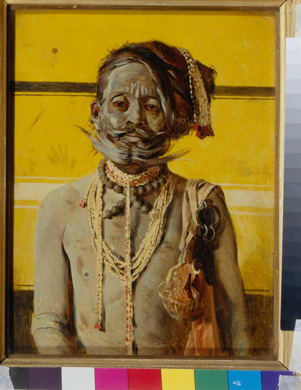 En fakir (A fakir) - Maleri af Vasili Vasilyevich Vereshchagin (Vassily Vereshchagin) (1842-1904), olie på træ (24,2x18,8 cm) af Vasili Vasilievich Vereshchagin