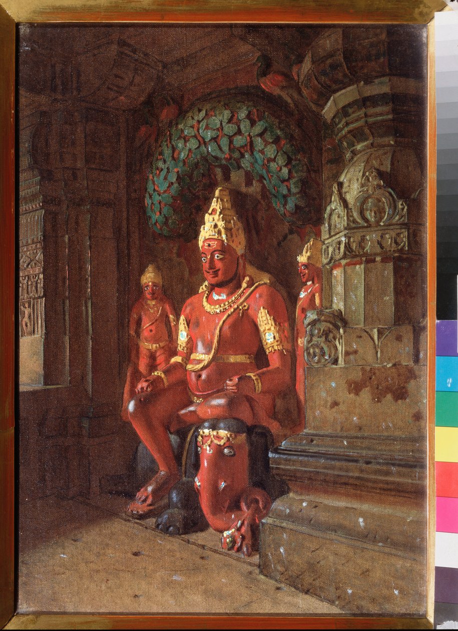 En Vishnu-statue i Indra-templet - Maleri af Vasili Vasilyevich Vereshchagin (Vassili Vereshchagin) (1842-1904), olie på lærred af Vasili Vasilievich Vereshchagin