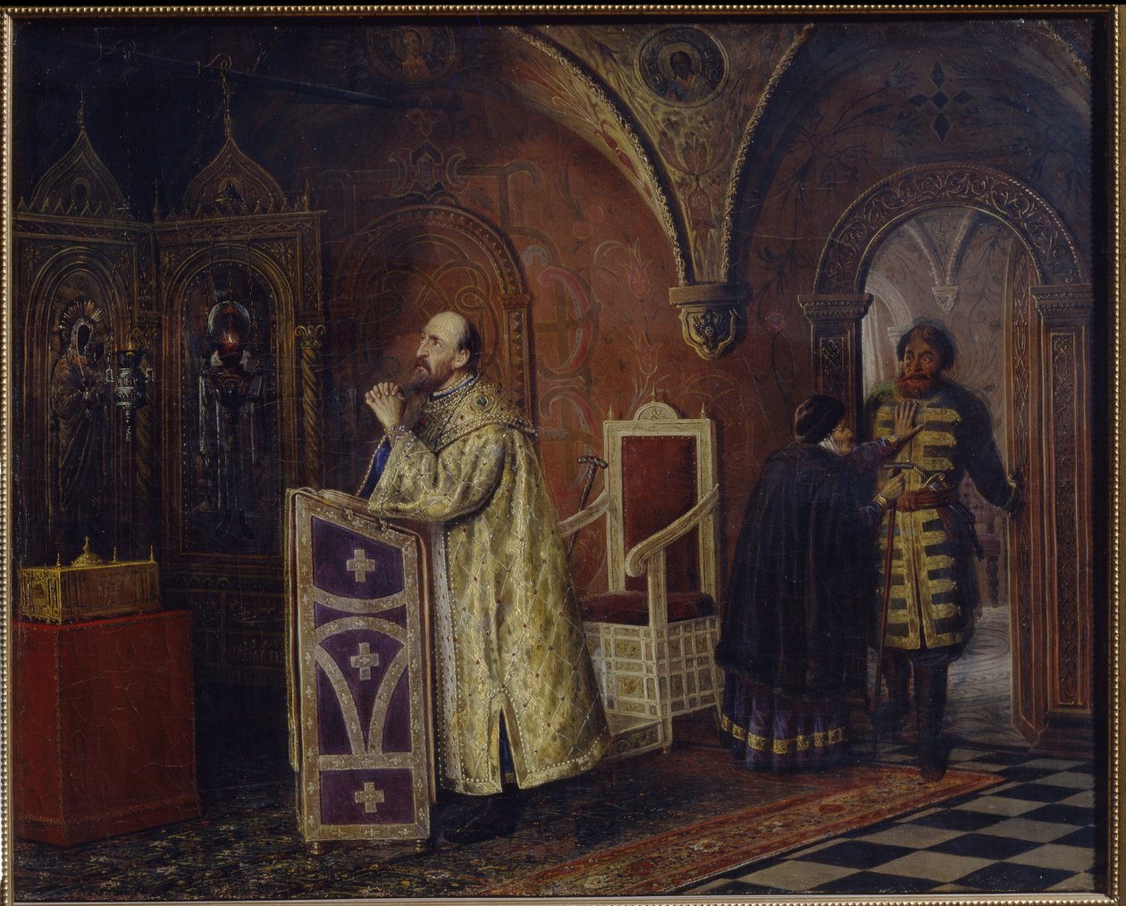 Zar Ivan IV den Forfærdelige (1530-1584) beder (Tsar Ivan IV Den Forfærdelige beder). Maleri af Vasili Vladimirovich Pukirev (Vassili Poukirev) (1832-1890), olie på lærred af Vasili Vladimirovits Pukirev