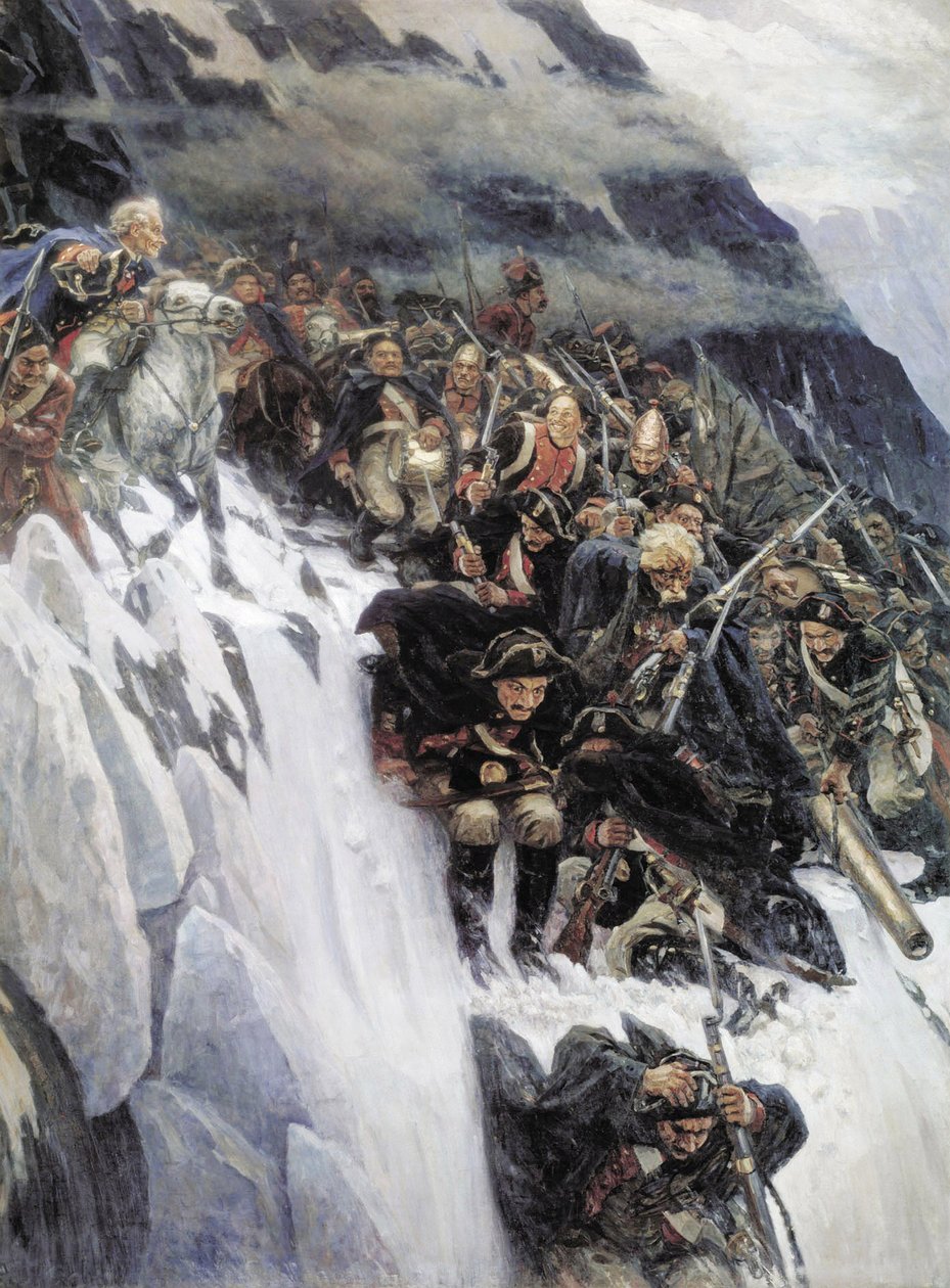 Suvorovs hær krydser Alperne i 1799, 1899 af Vasilij Ivanovic Surikov