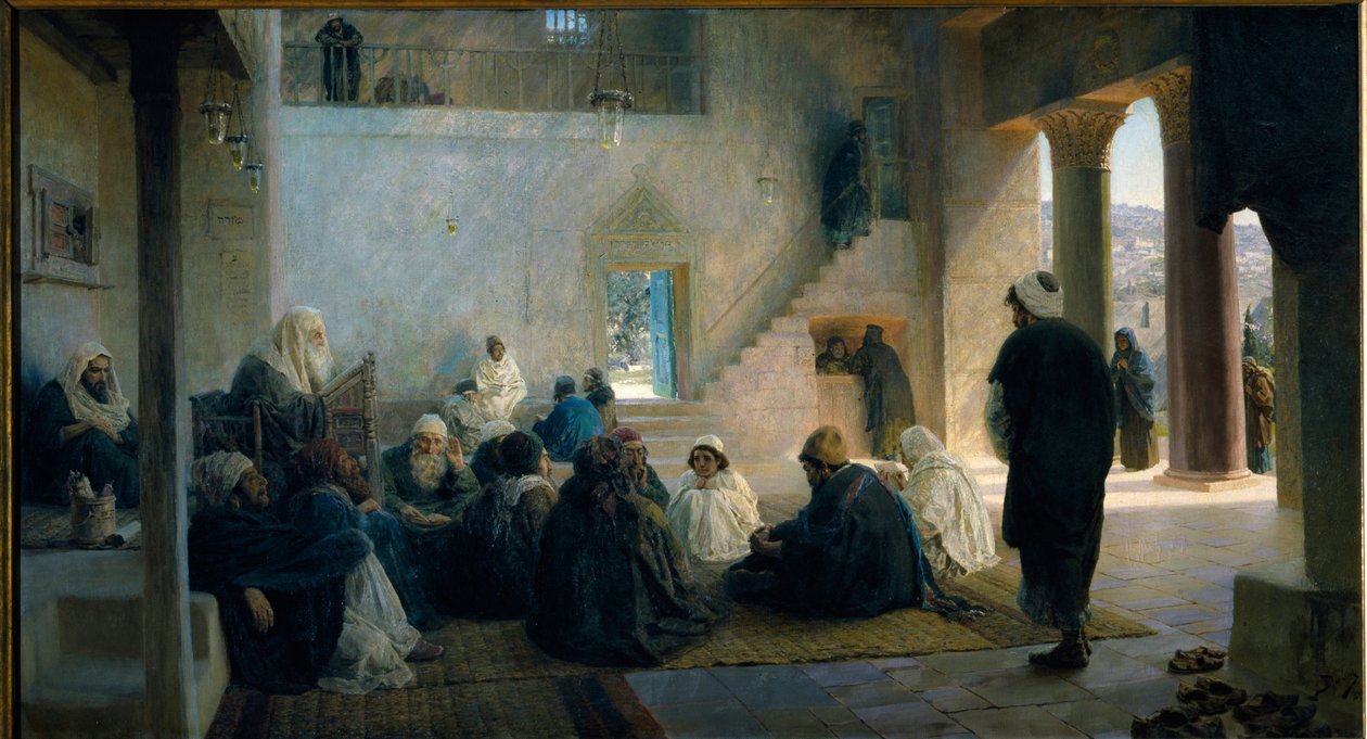 Kristus blandt lovens læger. Maleri af Vasili Dmitrievich Polenov (1844-1927), olie på lærred af Vasilij Dmitrievich Polenov