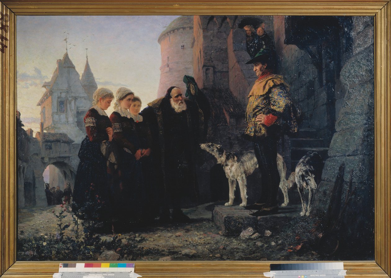 Le droit de la premiere nuit (droit de seigneur du seigneur) - Den første nats ret - Maleri af Vasili Dmitrievich Polenov (1844-1927), olie på lærred af Vasilij Dmitrievich Polenov