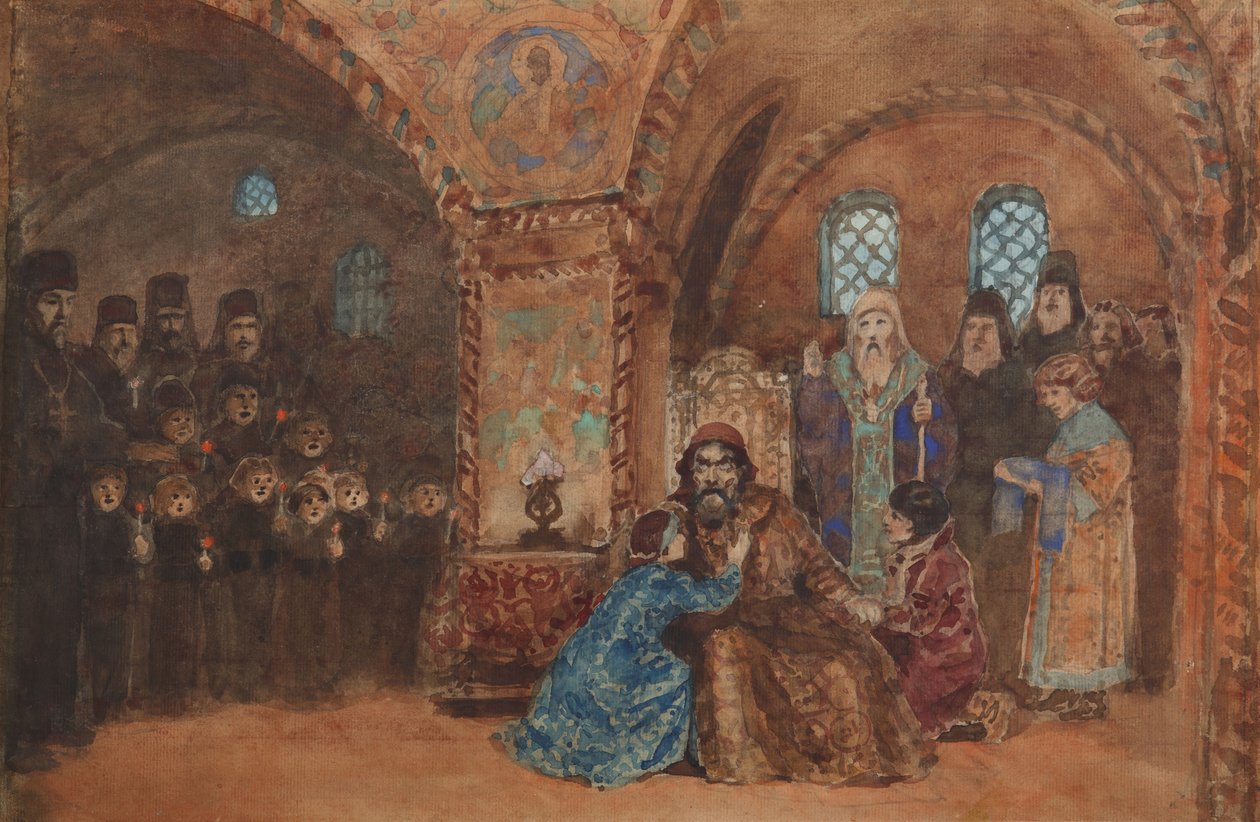 Scenedesign til operaen Boris Godunov af M. Musorgsky af Vasilij Dmitrievich Polenov