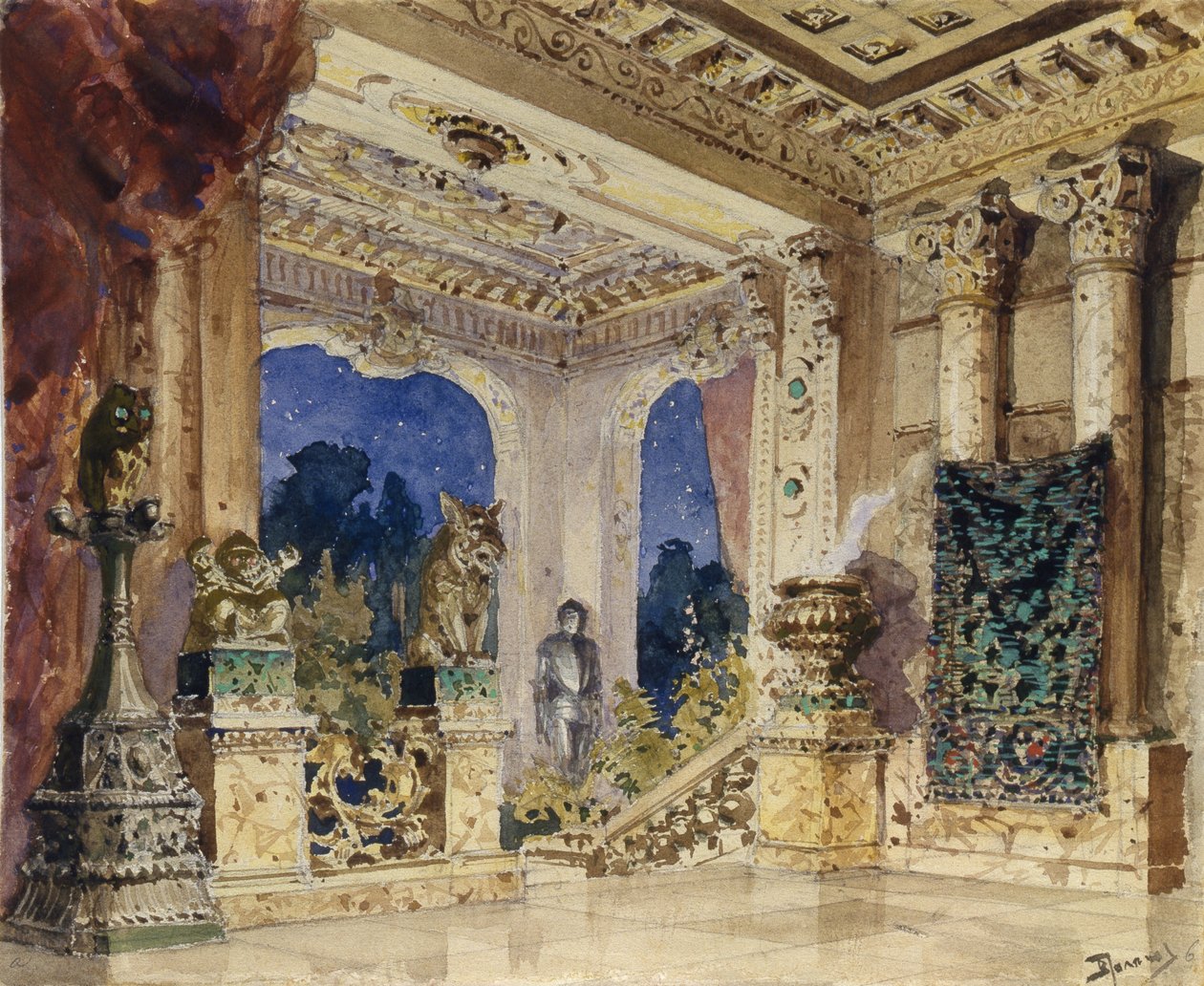 Scenografi til operaen Den skarlagenrøde rose af N. Krotkov, 1884 af Vasilij Dmitrievich Polenov
