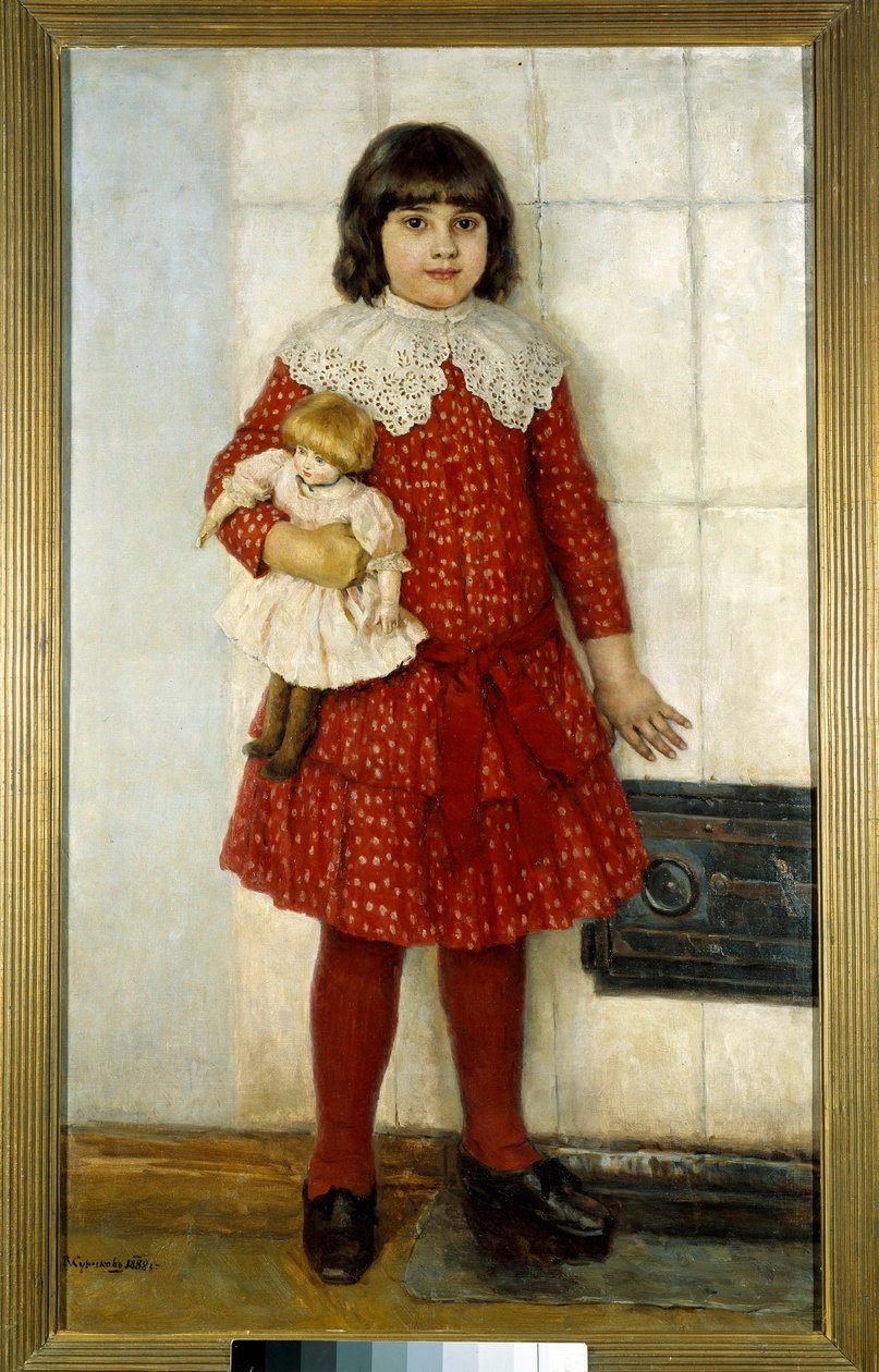 Pigen har dukken Maleri af Vasilli Ivanovich Surikov (Vasily Surikov eller Vasili Surikow) (1848-1916) 1888 Moskva. Tretyakov Galleri af Vasilij Ivanovic Surikov