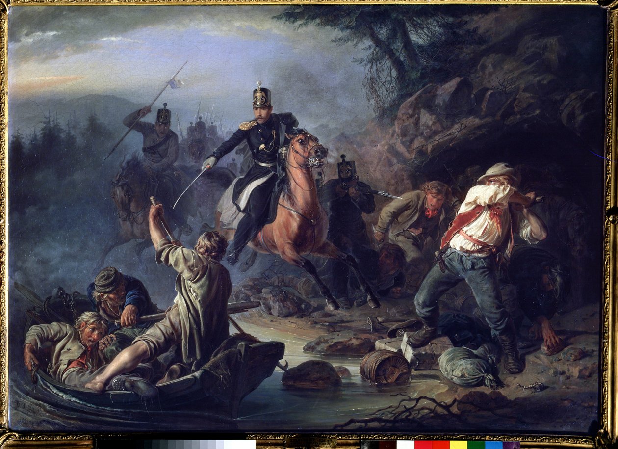 En træfning med smuglere fra Finland, 1853 af Vasily Grigorievich Khudyakov
