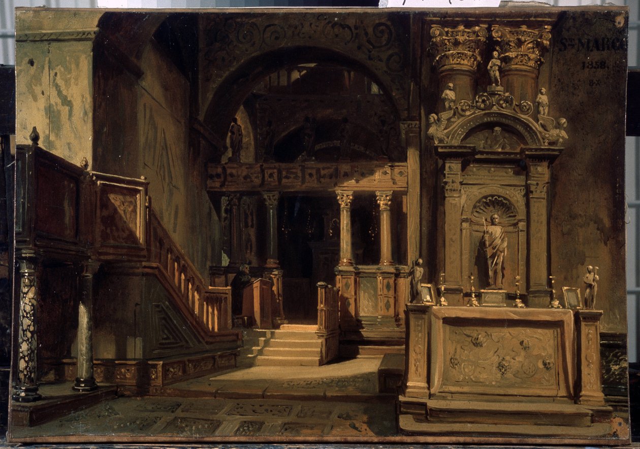 Interiør af Markuskirken (Basilica di San Marco) i Venedig. Maleri af Vasili Grigorievich Khudyakov (1826-1871). Olie på lærred, 29,5 x 41 cm af Vasily Grigorievich Khudyakov