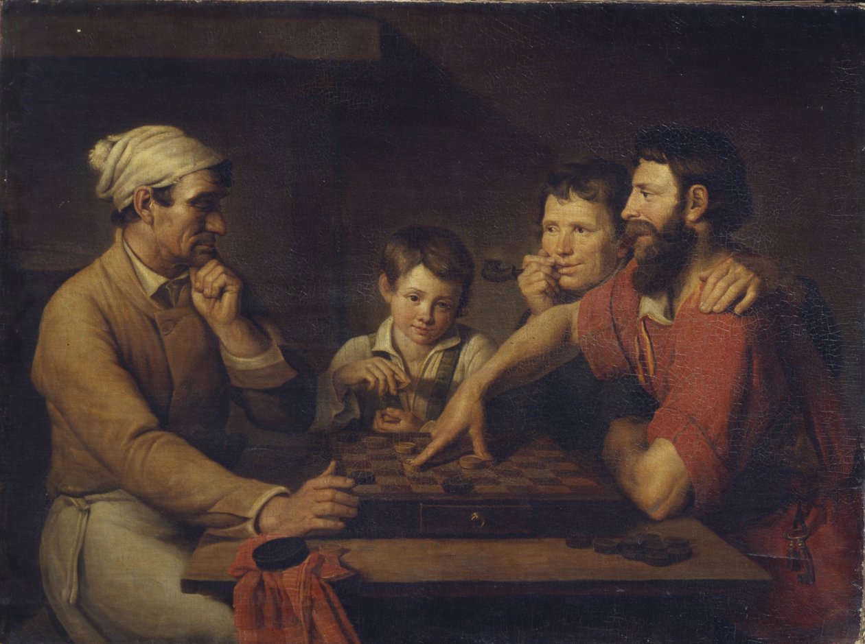 En kok, der spiller kladde med en vicevært, 1824 af Vasily Ivanovich Gryaznov