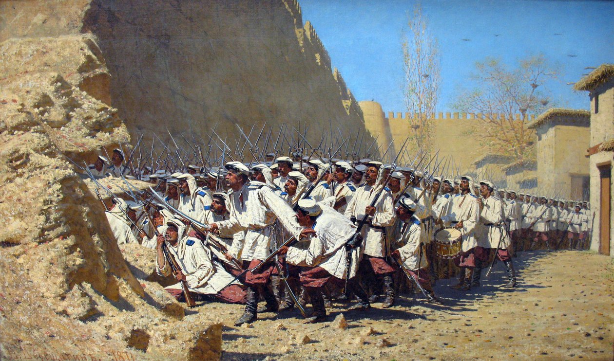Russisk: "Ved fæstningsmuren. "Lad dem komme ind." Ved fæstningsmuren. "Lad dem komme ind." af Vasily Vereshchagin