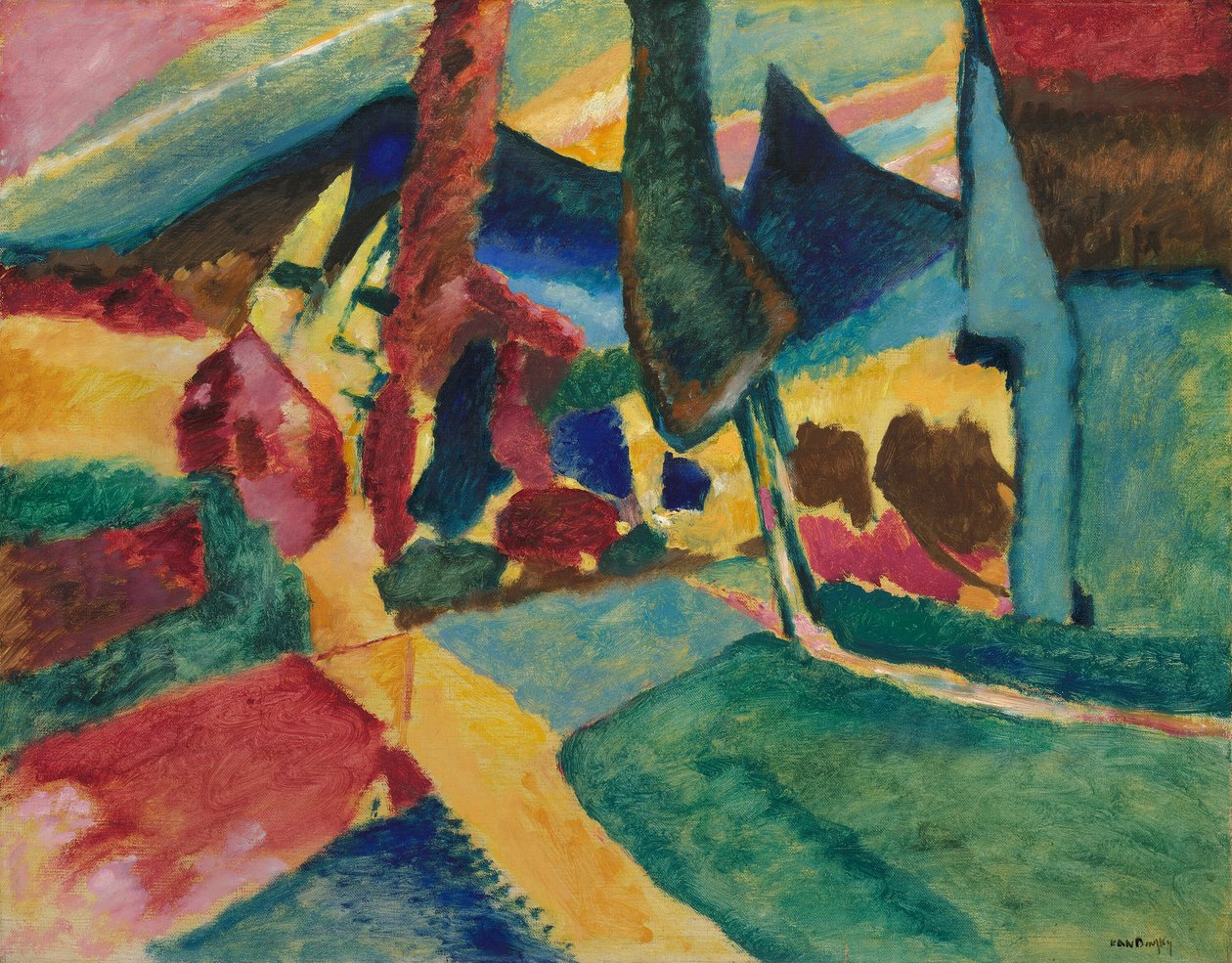 Landskab med to popler, 1912. af Wassily Kandinsky
