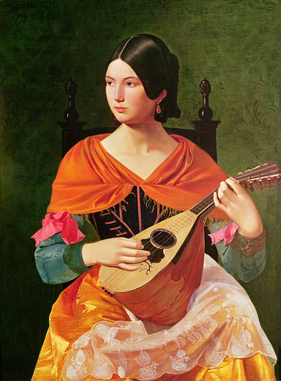 Ung kvinde med mandolin, 1845-47 af Vekoslav Karas