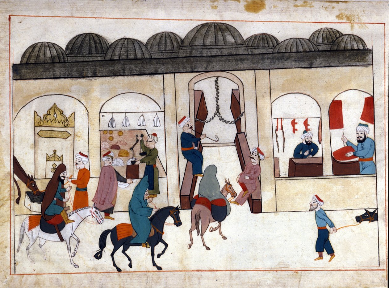 En march fra Konstantinopel. Miniature fra "" Turkish Memorials"" (codex Cicogna 1971 "Memorie Turchesche") Akvarel fra det 17. århundredes venetianske skole. af Venetian School