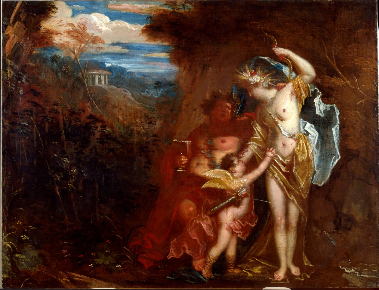 Bacchus, Ceres og Love Anonym maleri af venetiansk indflydelse af Venetian School
