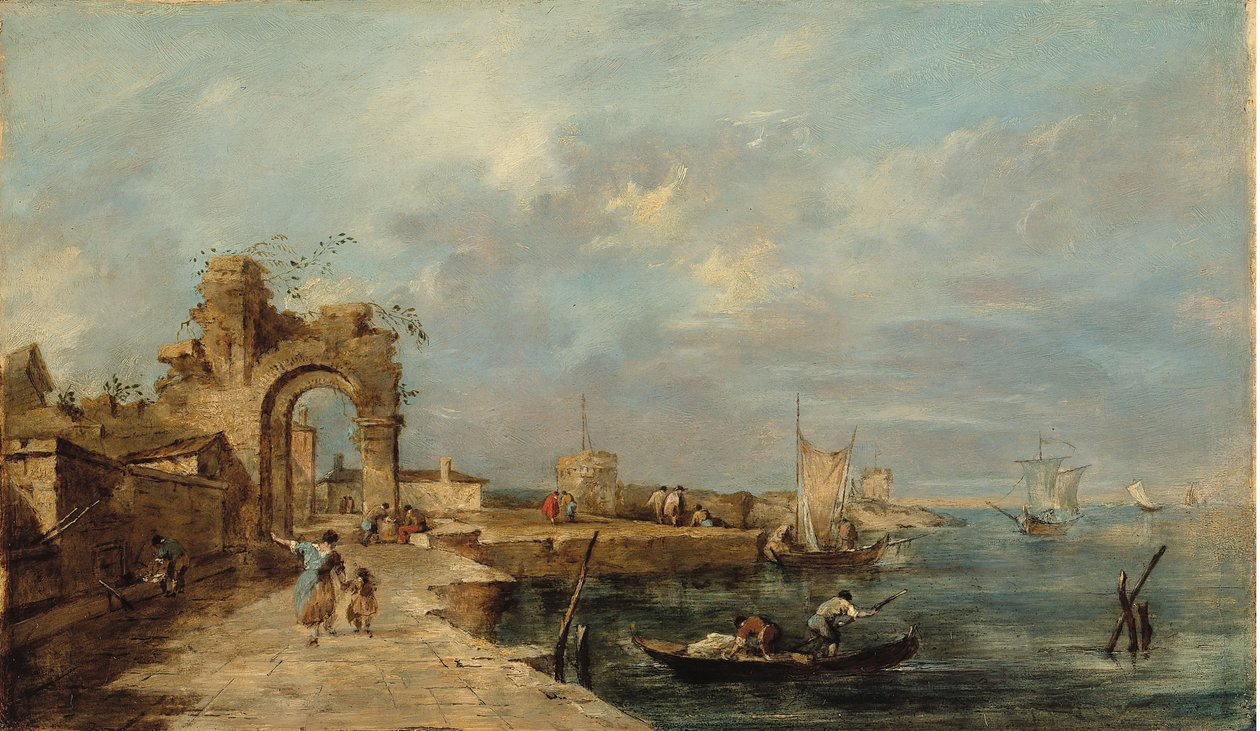 Caprice, med ruineret bue og havn af Venetian School