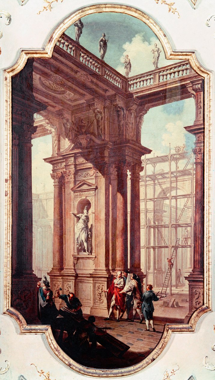 Byggeplads for en villa i Venetie Maleri af den venetianske skole. Venedig Galleria del Accademia fra det 18. århundrede af Venetian School