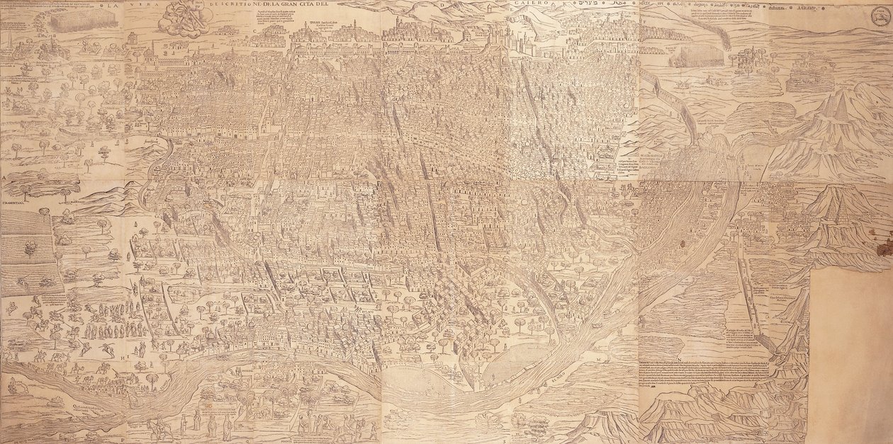 Kort over Kairo, et fugleperspektiv, 1549 af Venetian School