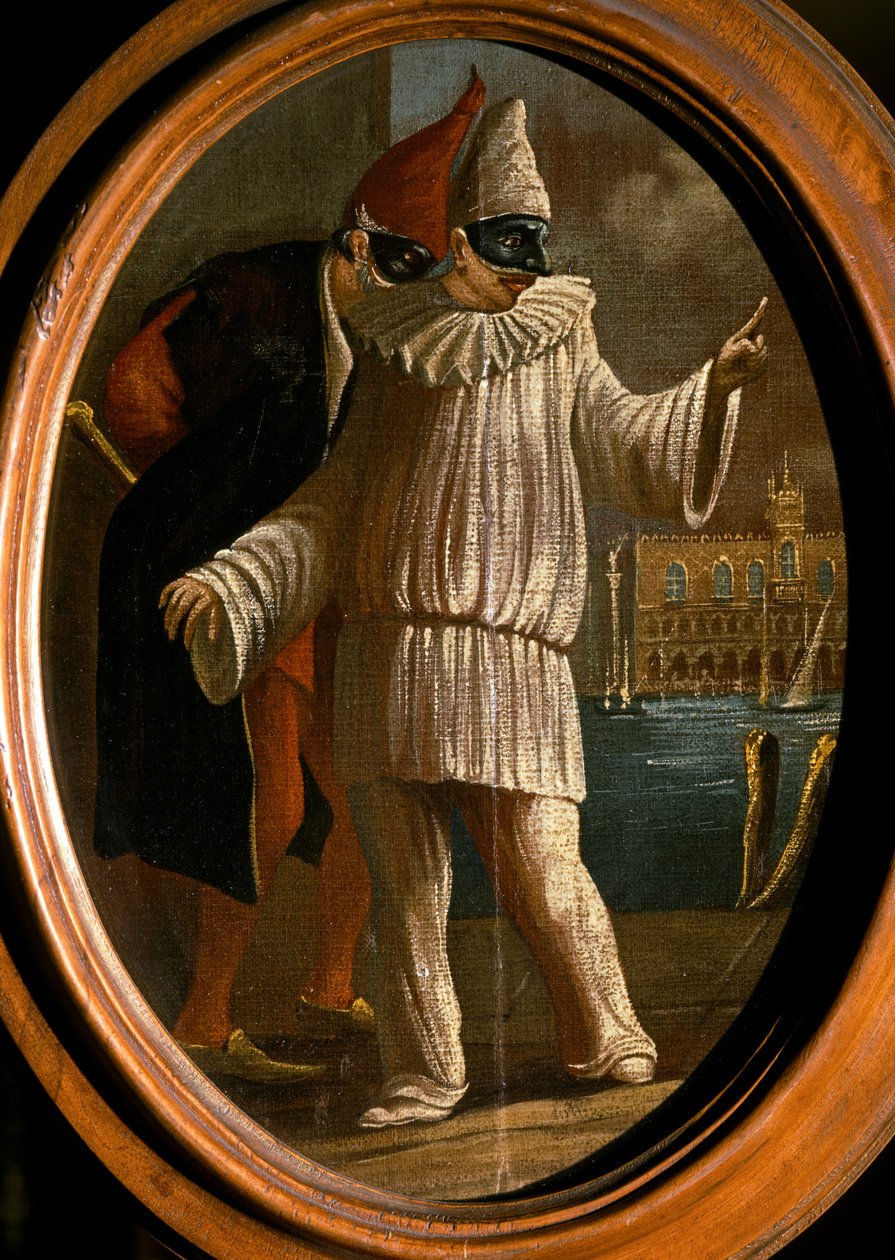 Pulcinella og Pantalone. 18. århundrede (olie) af Venetian School