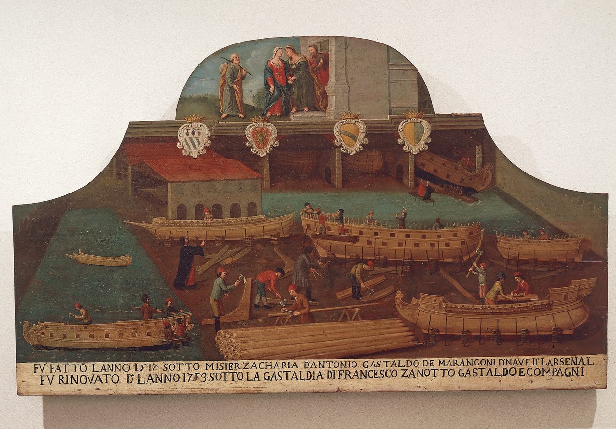 Skilt af Guild of skibssnedkeri i Arsenale i Venedig af Venetian School