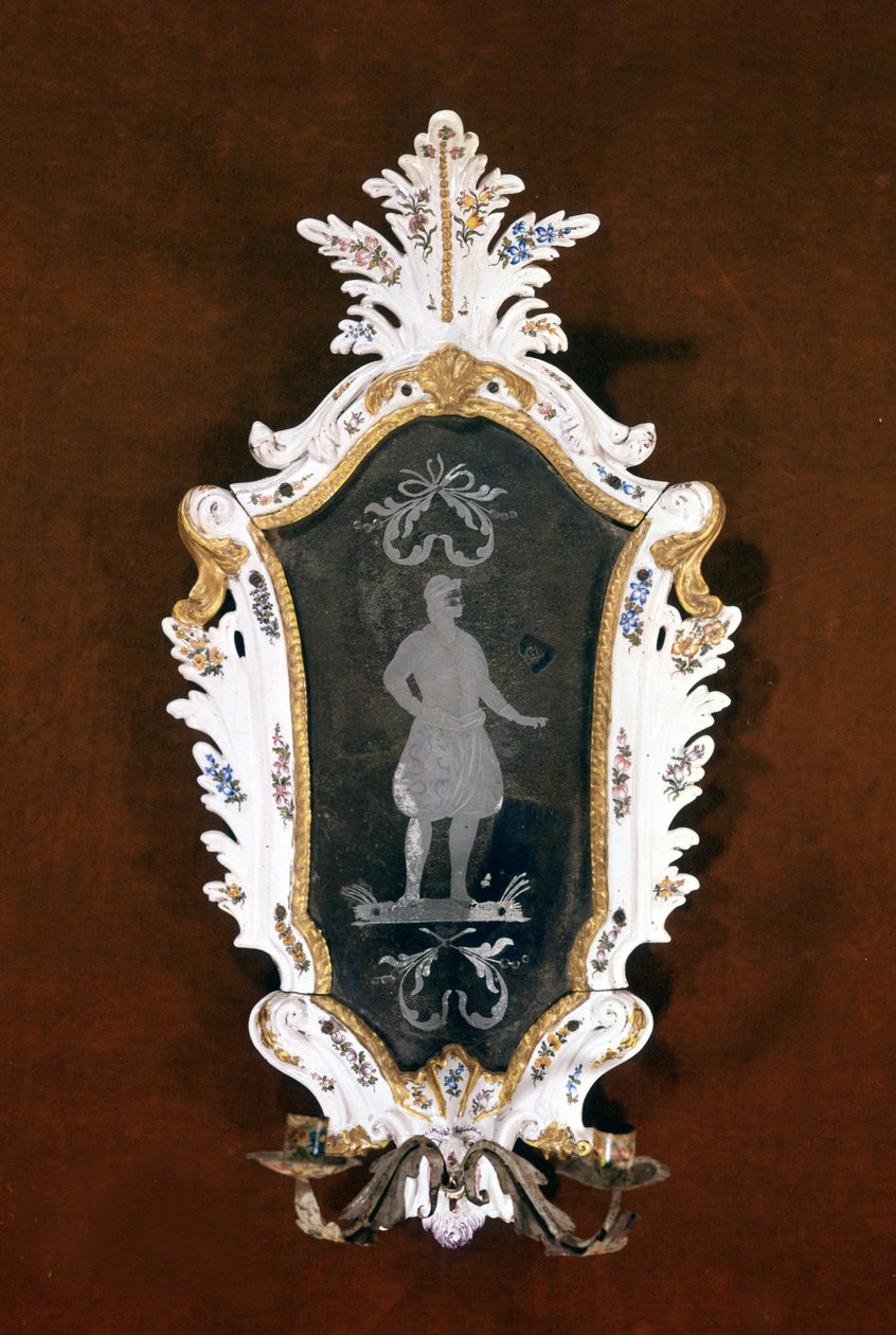 Venetiansk væglysekrone i keramik og Murano spejl. 1700-tallet. Venedig, Ca 
