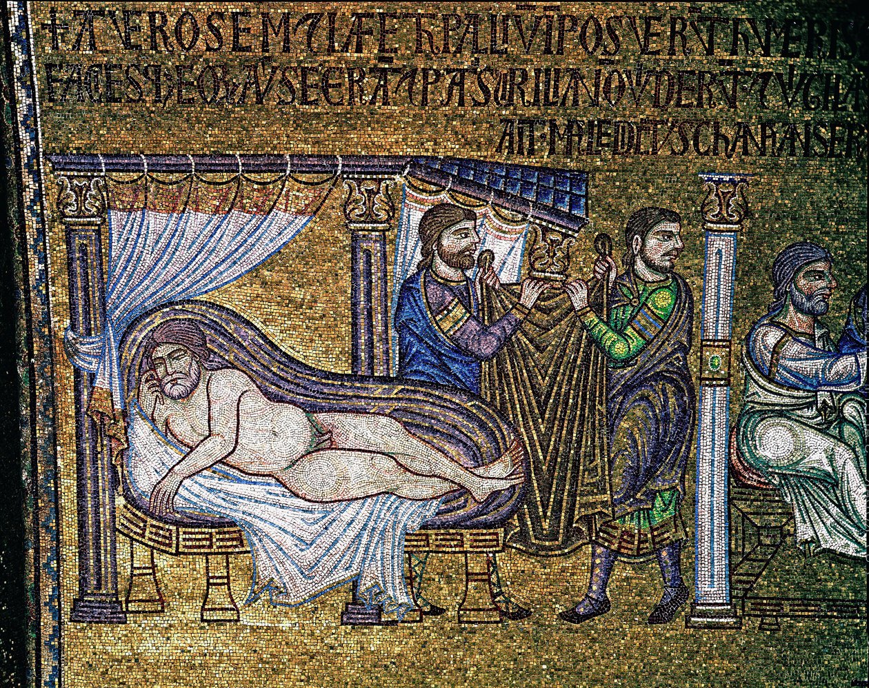 Byzantinsk arkitektur: "The Drunkenness of Noe""" mosaik lavet af venetianske kunstnere Basilica di San Marco fra det 13. århundrede af Veneto Byzantine School