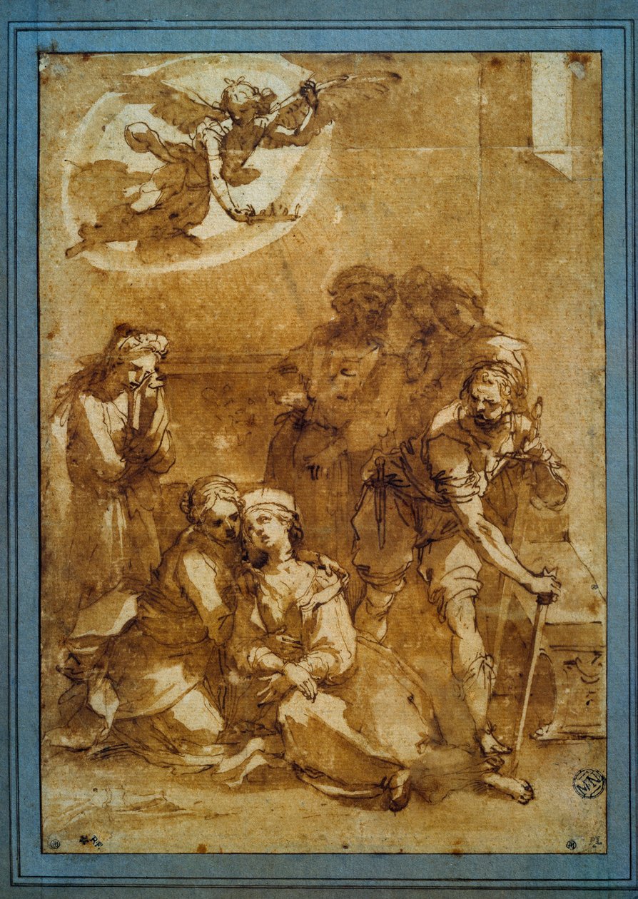 The Death of St. Cecile Forberedelsestegning med brunt blæk til Santa Cecilia (Pisa) af Ventura di Arcangelo Salimbeni dit Bevilacqua (1568-1613) Søn. 0,25 X 0,17 m. Paris, Louvre-museet af Ventura di Arcangelo Salimbeni