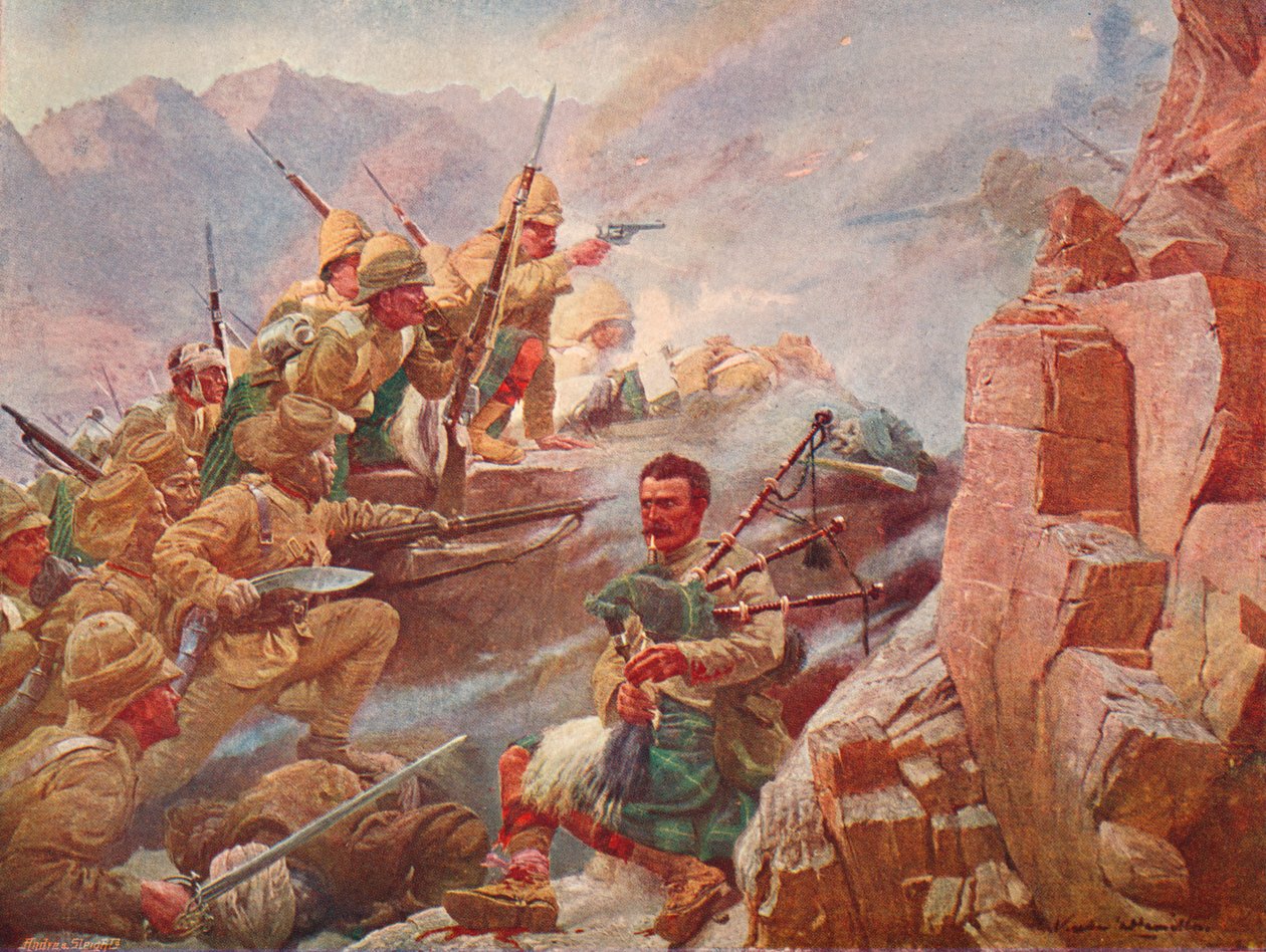 Stormning af Dargai Heights af 1st Gordon Highlanders and the Gurkhas, 1897 1906 af Vereker Monteith Hamilton