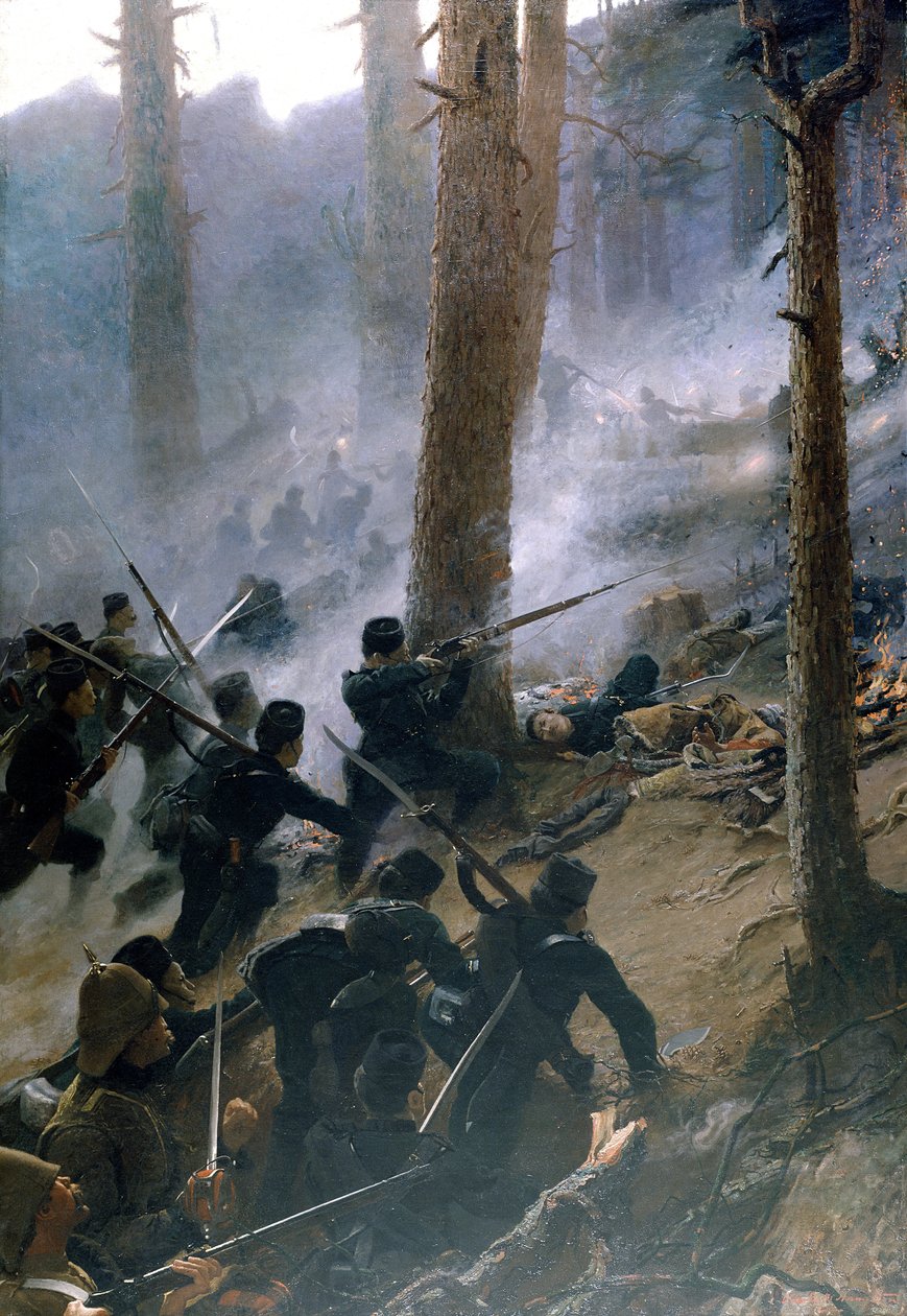 Angrebet på Peiwar Kotal af de 5. Gurkha Rifles, Afghanistan, december 1878, ca. 1890 af Vereker Monteith Hamilton