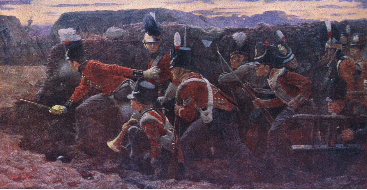 The forlorn hope at Badajos, illustration fra Cassells History of England, 1900-tallet af Vereker Monteith Hamilton